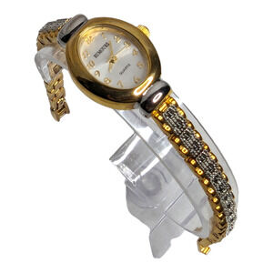 Rumours Womens Two Tone Silver Marcasite Metal‎ Band Wristwatch Jewelry